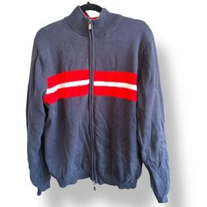 Brooks Brothers‎ ProSport Zip Up Sweater Jacket Navy Red Stripe Men's L Cotton